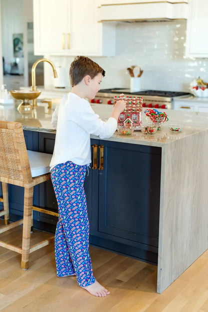 Lila & Hayes Boys Beckett Hang Out Lounge Pants - Christmas Candy - Blue