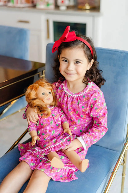 Lila & Hayes Girls Carlin Night Dress - Christmas Candy - Pink