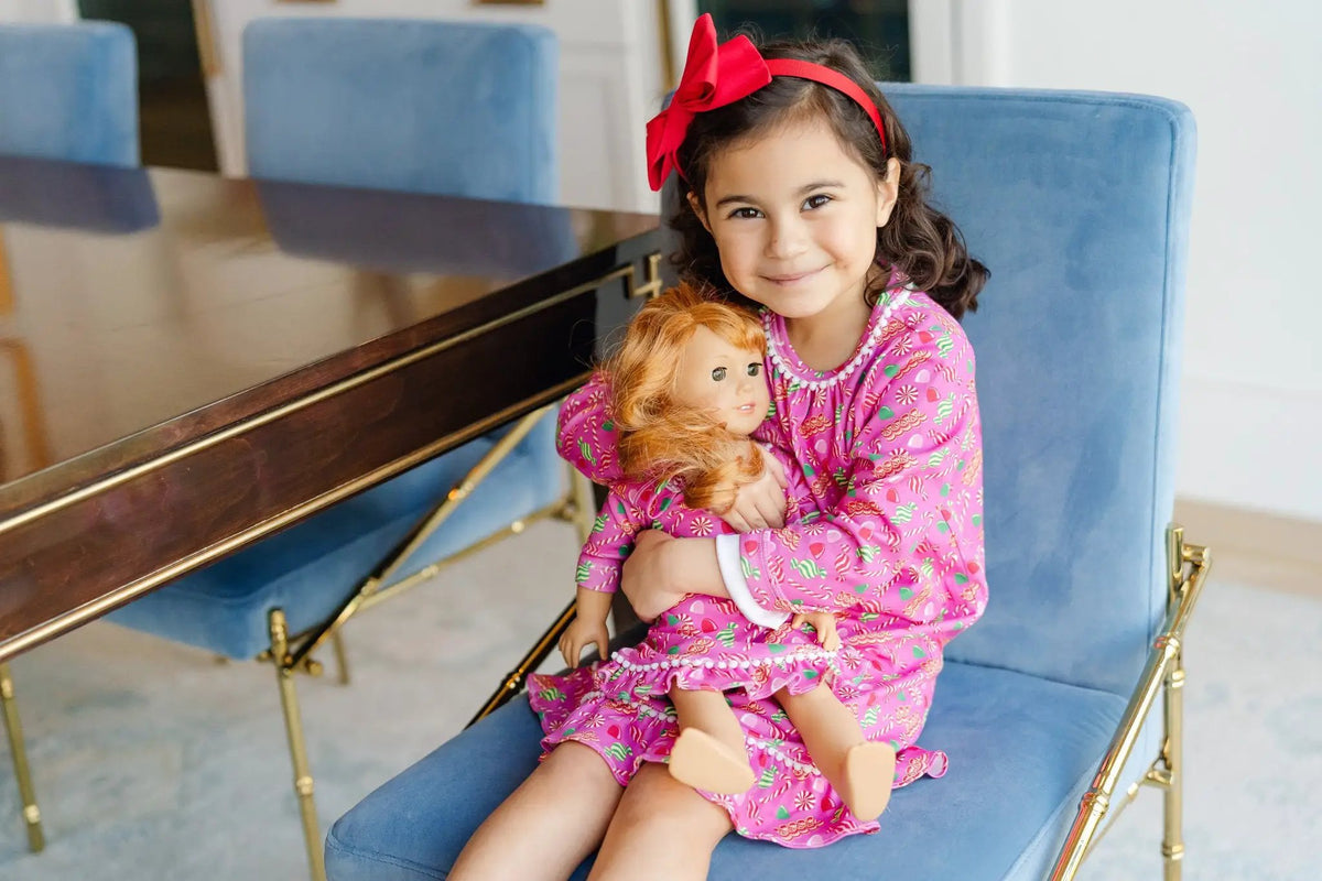 Lila & Hayes Girls Carlin Night Dress - Christmas Candy - Pink