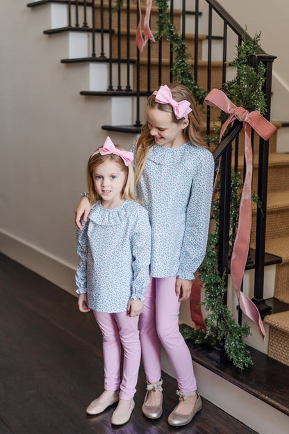 Lila & Hayes Girls Emma Pink Leggings Set - Green Holly Holiday Top by Lila & Hayes