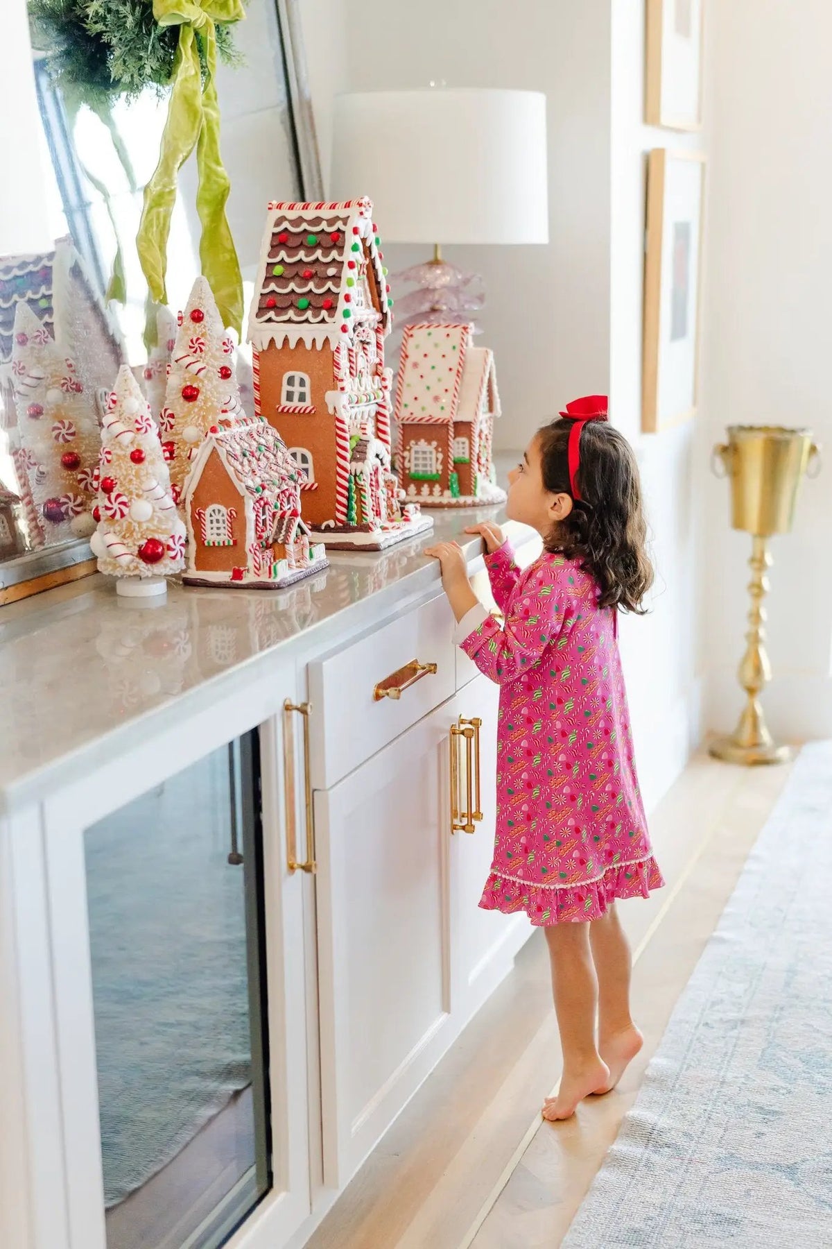 Lila & Hayes Girls Carlin Night Dress - Christmas Candy - Pink