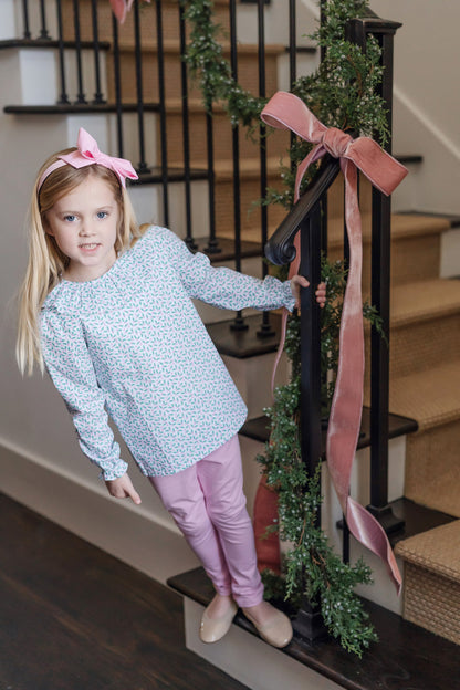 Lila & Hayes Girls Emma Pink Leggings Set - Green Holly Holiday Top by Lila & Hayes