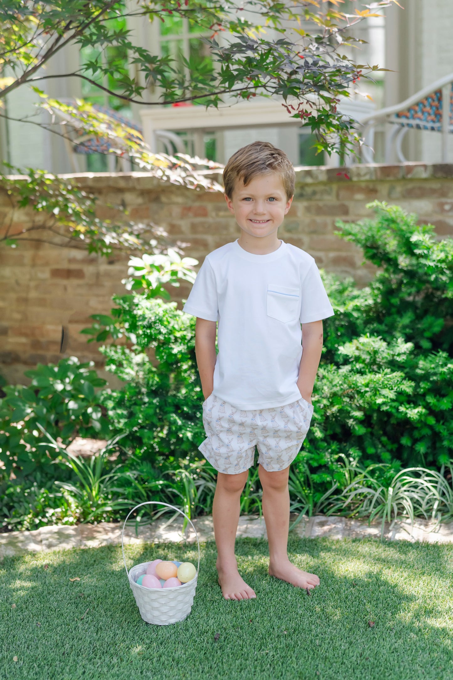 Lila & Hayes Boys Hudson Shorts Set - Blue Easter Bunnies