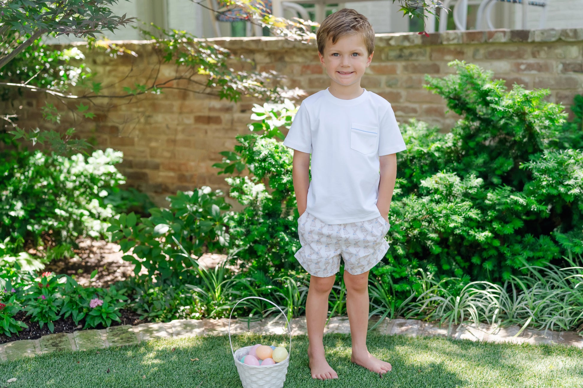 Lila & Hayes Boys Hudson Shorts Set - Blue Easter Bunnies