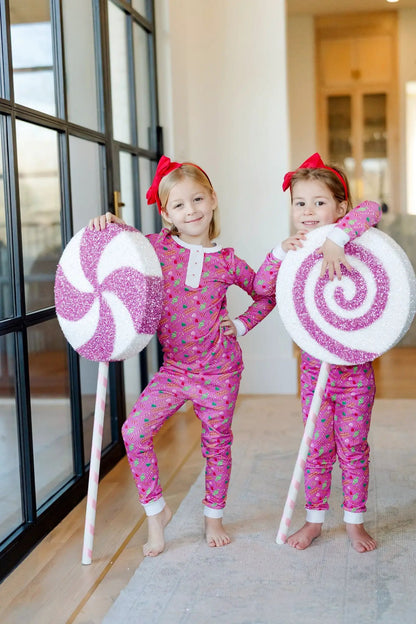 Lila & Hayes Girls Alden Pajamas Set - Christmas Candy - Pink
