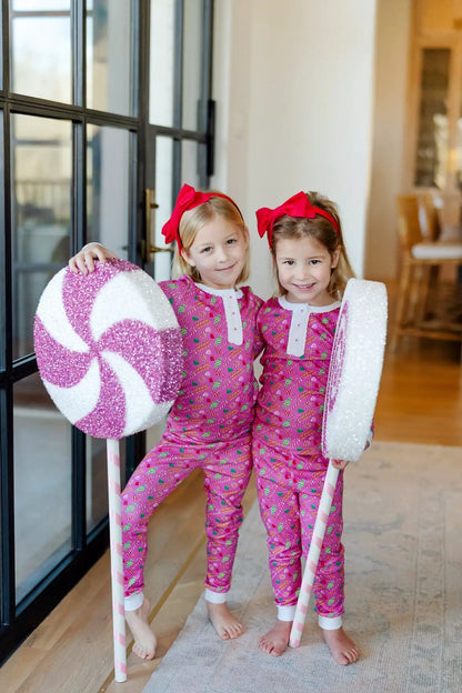 Lila & Hayes Girls Alden Pajamas Set - Christmas Candy - Pink