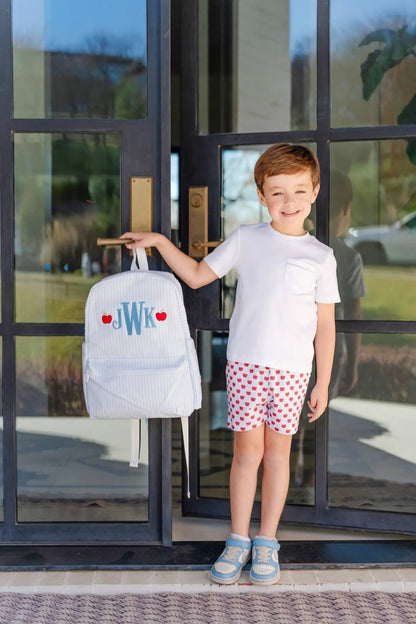 Lila & Hayes Boys Walker Shorts Set - Blue with Red Schoolhouse Apples