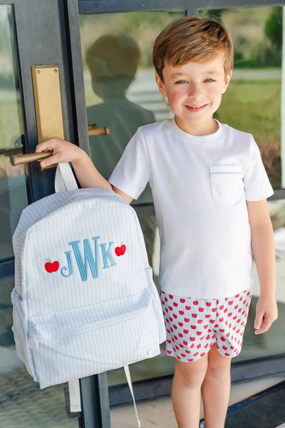 Lila & Hayes Boys Walker Shorts Set - Blue with Red Schoolhouse Apples