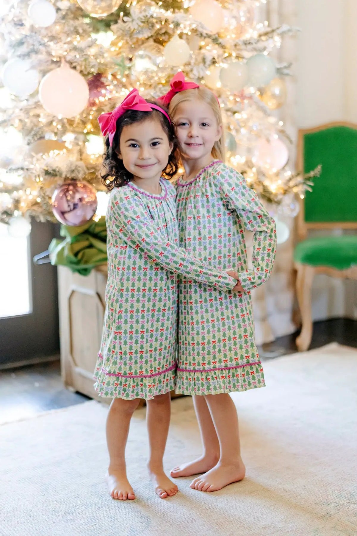 Lila & Hayes Girls Carlin Night Dress - Christmas Tree Topper Bows by Lila & Hayes