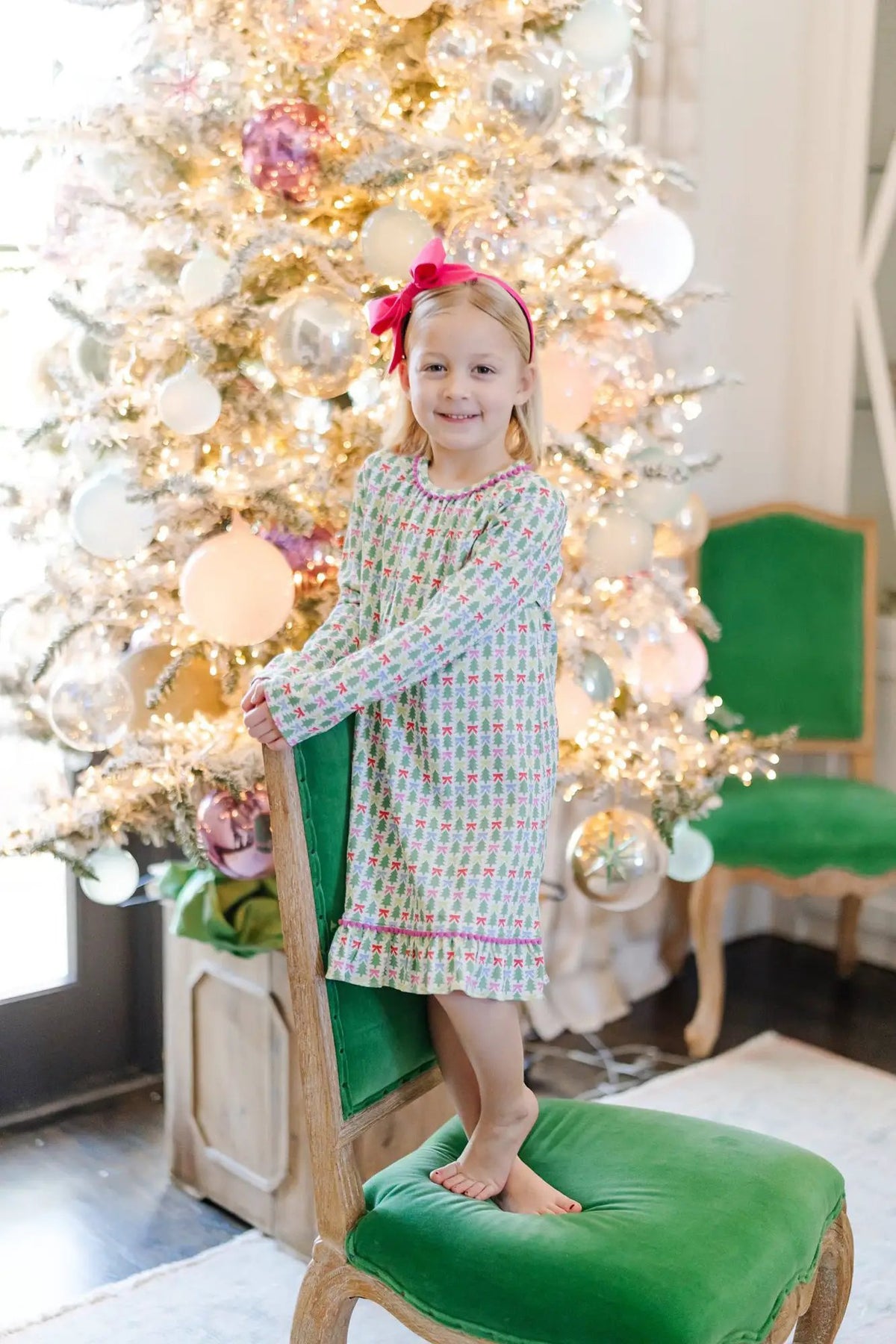 Lila & Hayes Girls Carlin Night Dress - Christmas Tree Topper Bows by Lila & Hayes