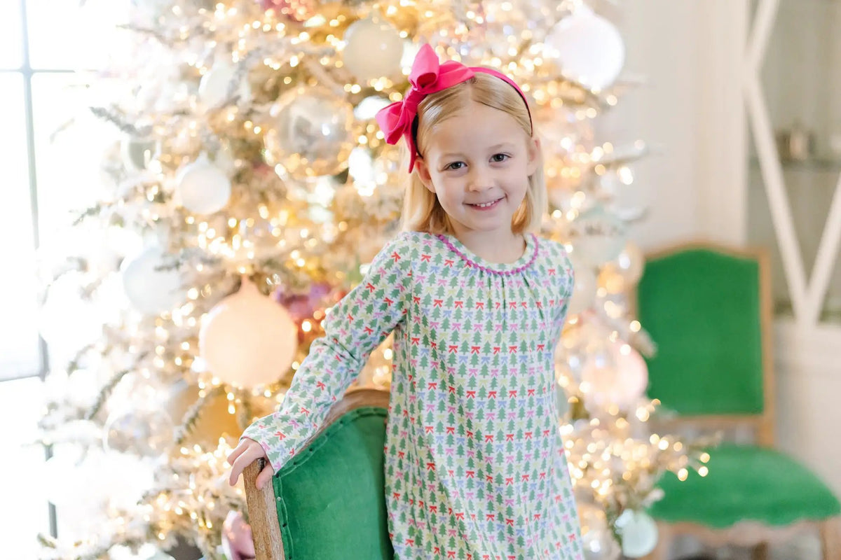 Lila & Hayes Girls Carlin Night Dress - Christmas Tree Topper Bows