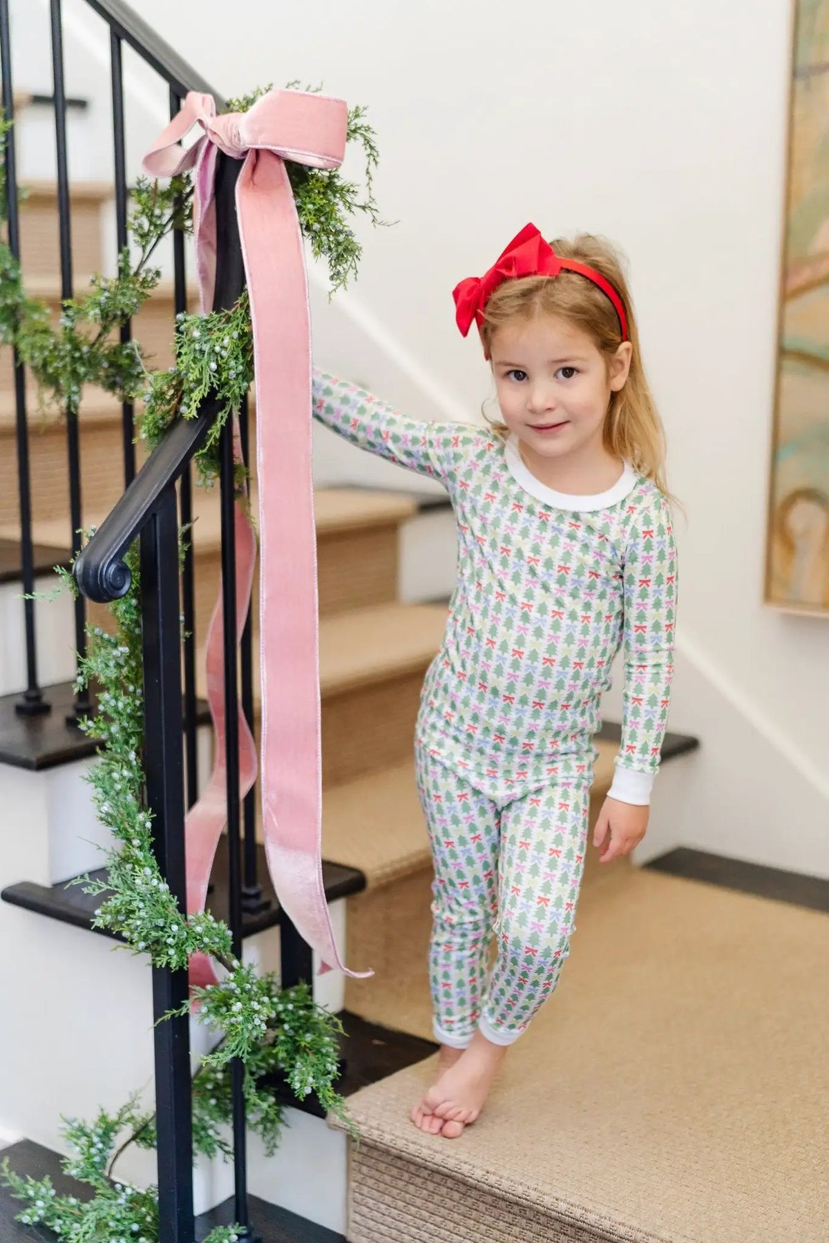 Lila & Hayes Girls Ava Pajamas Set - Christmas Tree Topper Bows