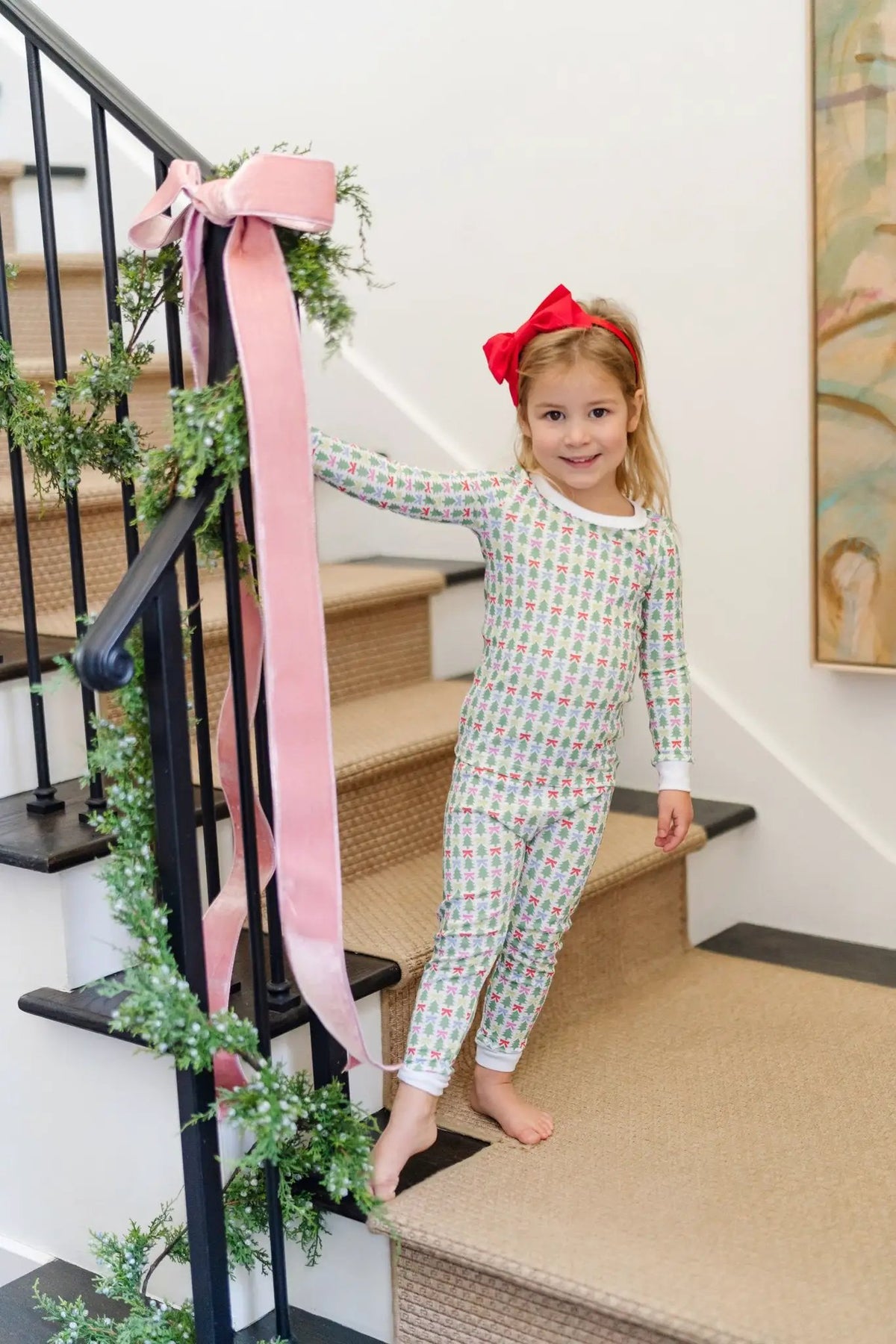 Lila & Hayes Girls Ava Pajamas Set - Christmas Tree Topper Bows