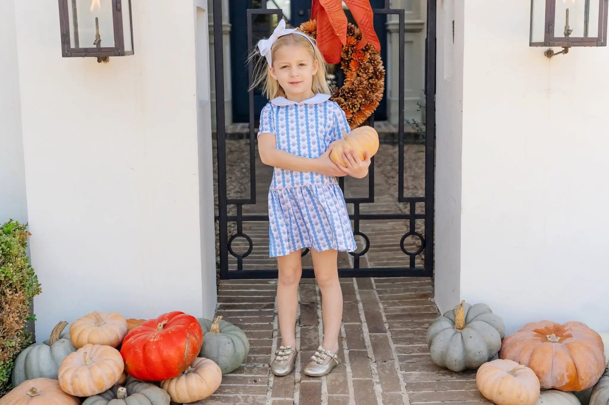 Lila & Hayes Girls Libby Dress - Blue Harvest Ribbon Floral