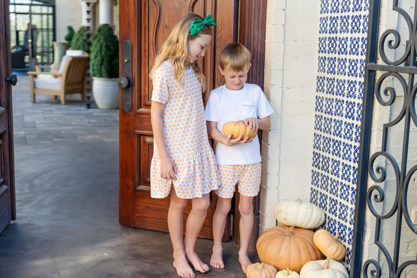 Lila & Hayes Girls Lottie Dress - Orange Harvest Pumpkins by Lila & Hayes