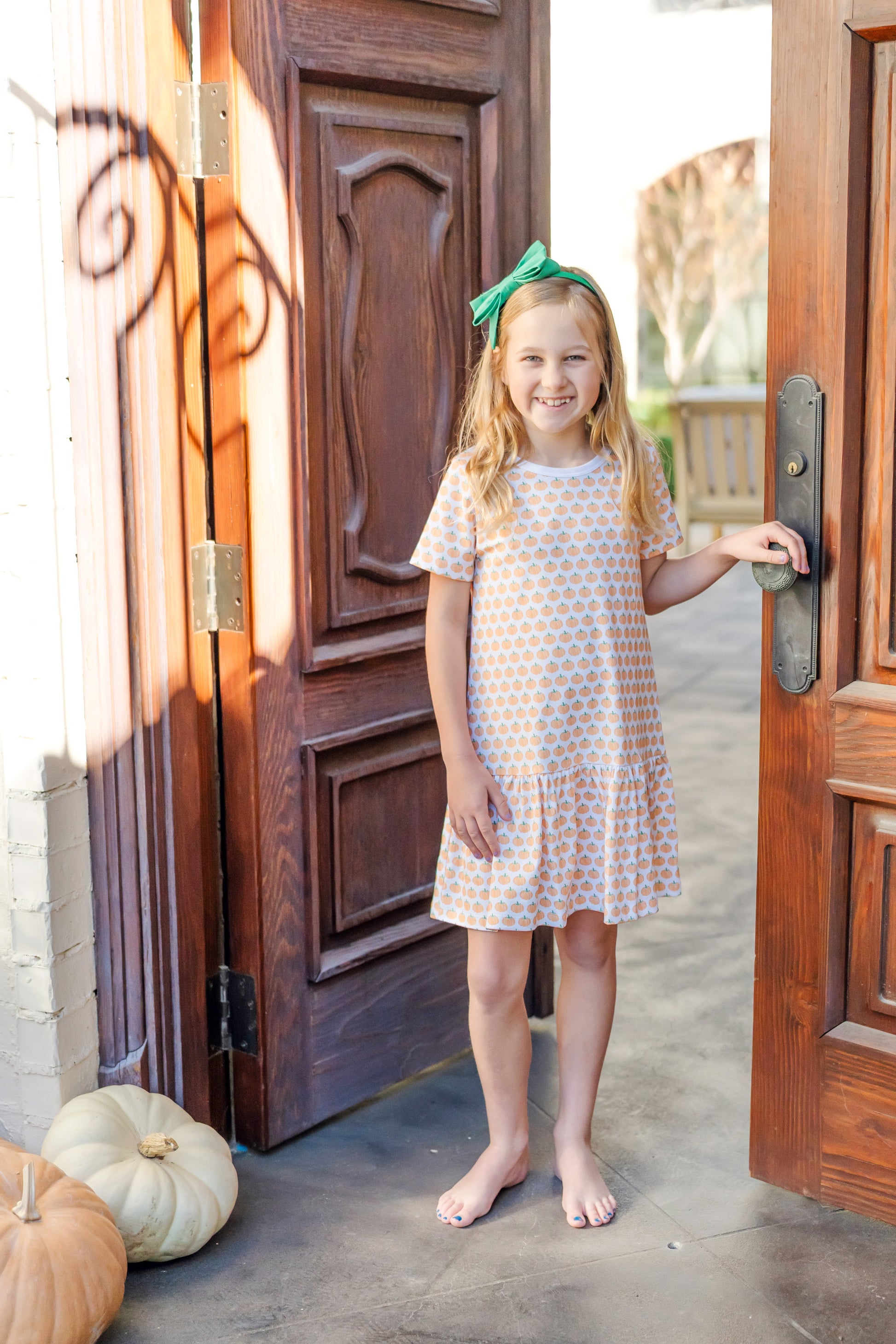 Lila & Hayes Girls Lottie Dress - Orange Harvest Pumpkins