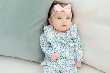 Lila & Hayes Baby Girls Evelyn Romper - Green Holly Holiday by Lila & Hayes