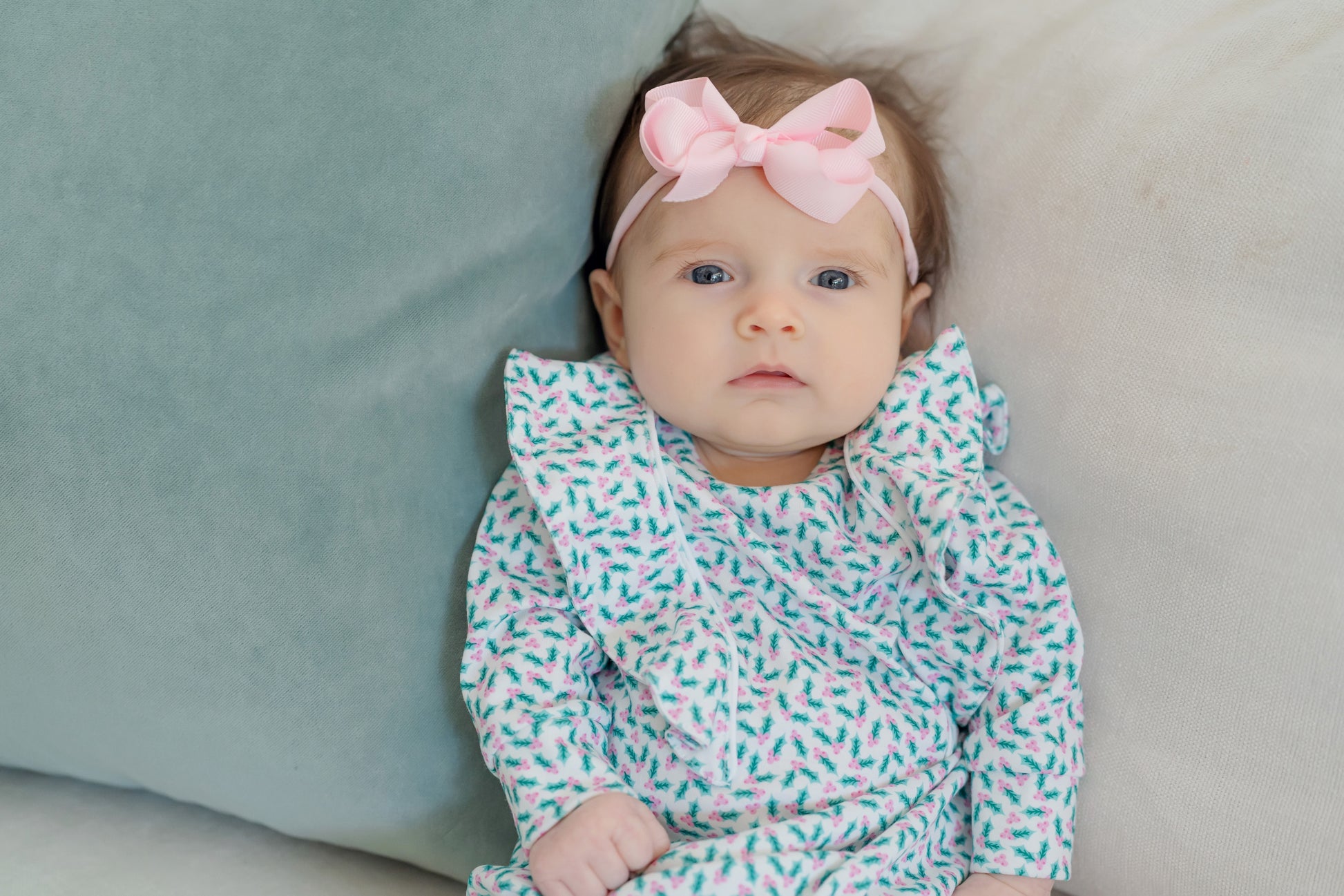 Lila & Hayes Baby Girls Evelyn Romper - Green Holly Holiday