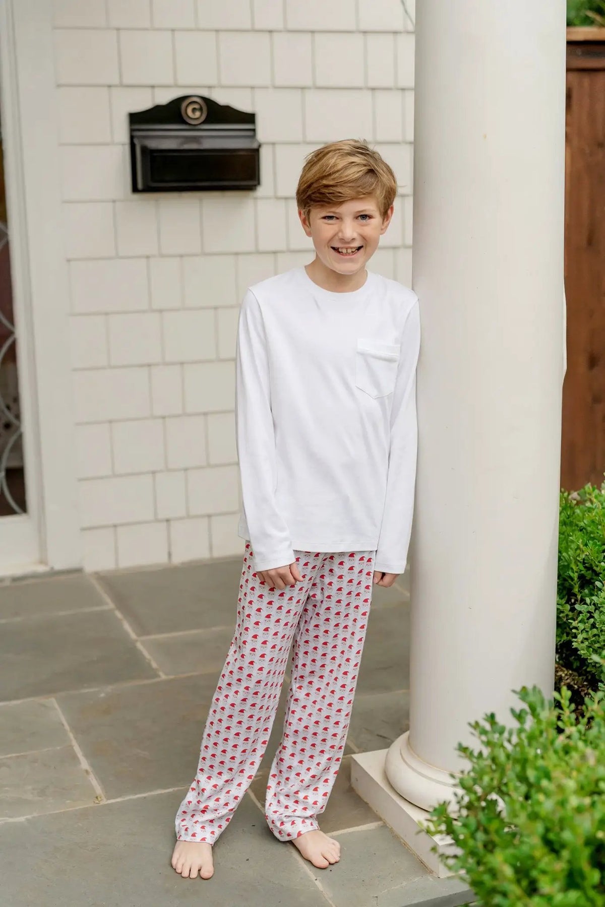 Lila & Hayes Boys Beckett Hang Out Pants - Red Whimsical Santa
