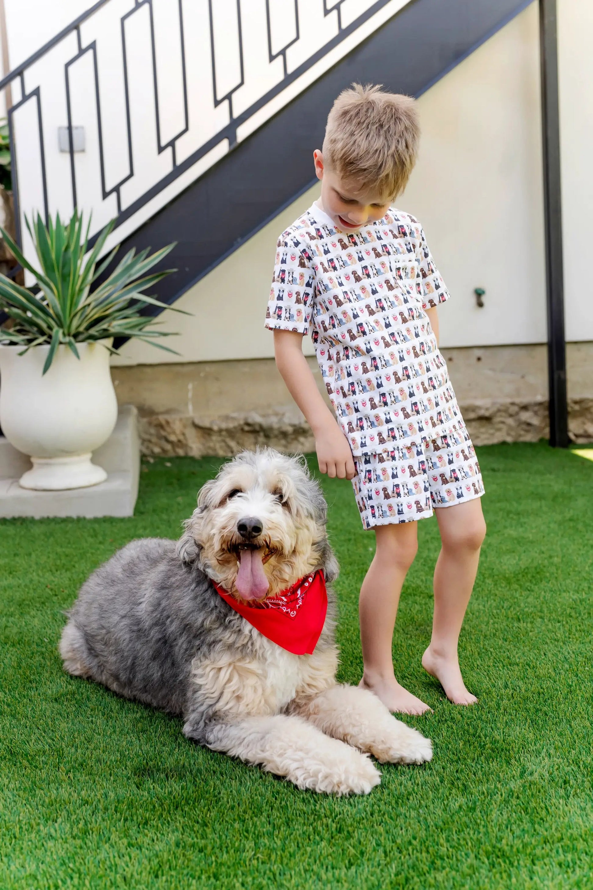 Lila & Hayes Boys Charles Short Pajamas Set - Western Pups Dogs