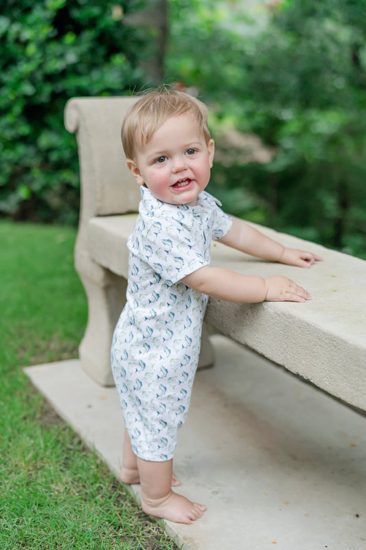Lila & Hayes Baby Boys Tripp Polo Romper - Jumping Trout Fish by Lila & Hayes
