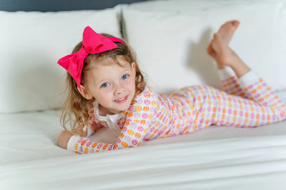 Lila & Hayes Girls Alden Pajamas Set - Pink & Orange Preppy Pumpkins
