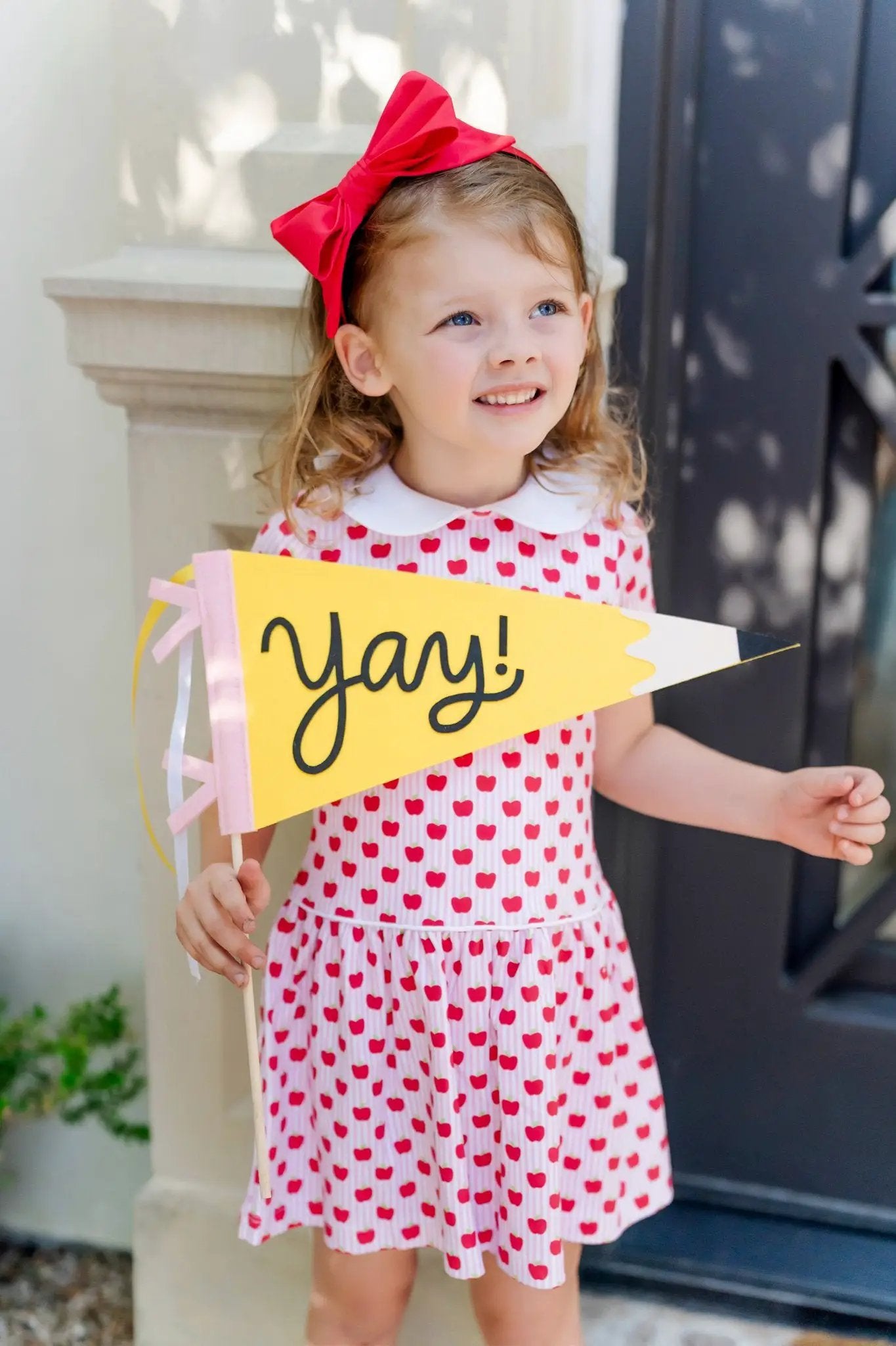 Lila & Hayes Girls Libby Dress - Pink with Red Schoolhouse Apples