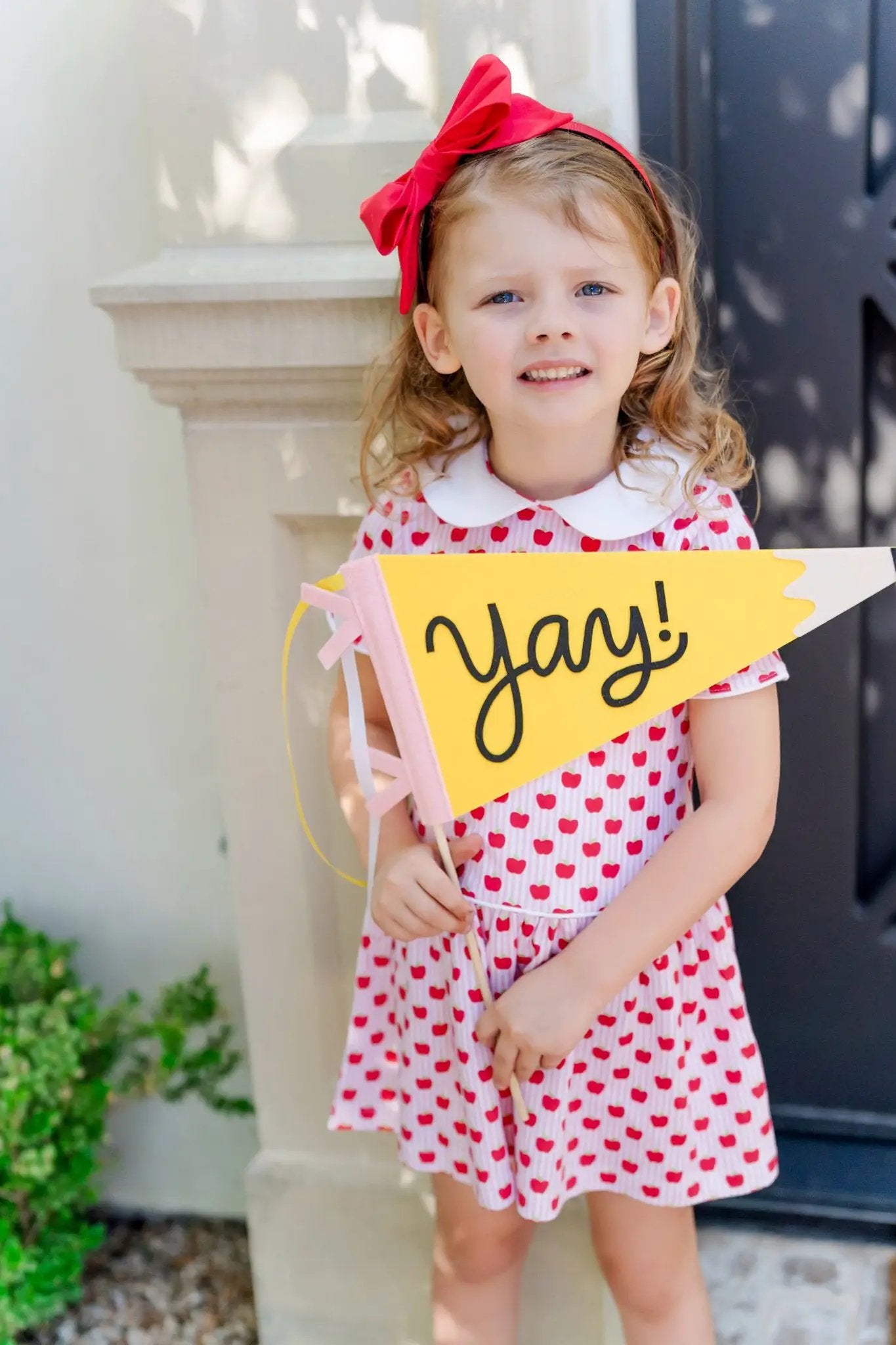 Lila & Hayes Girls Libby Dress - Pink with Red Schoolhouse Apples