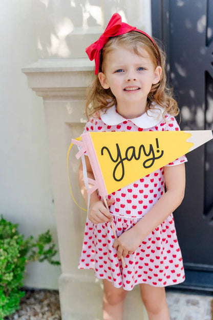 Lila & Hayes Girls Libby Dress - Pink with Red Schoolhouse Apples