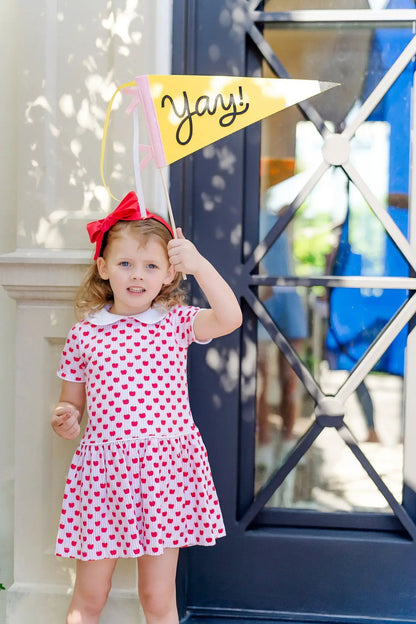 Lila & Hayes Girls Libby Dress - Pink with Red Schoolhouse Apples