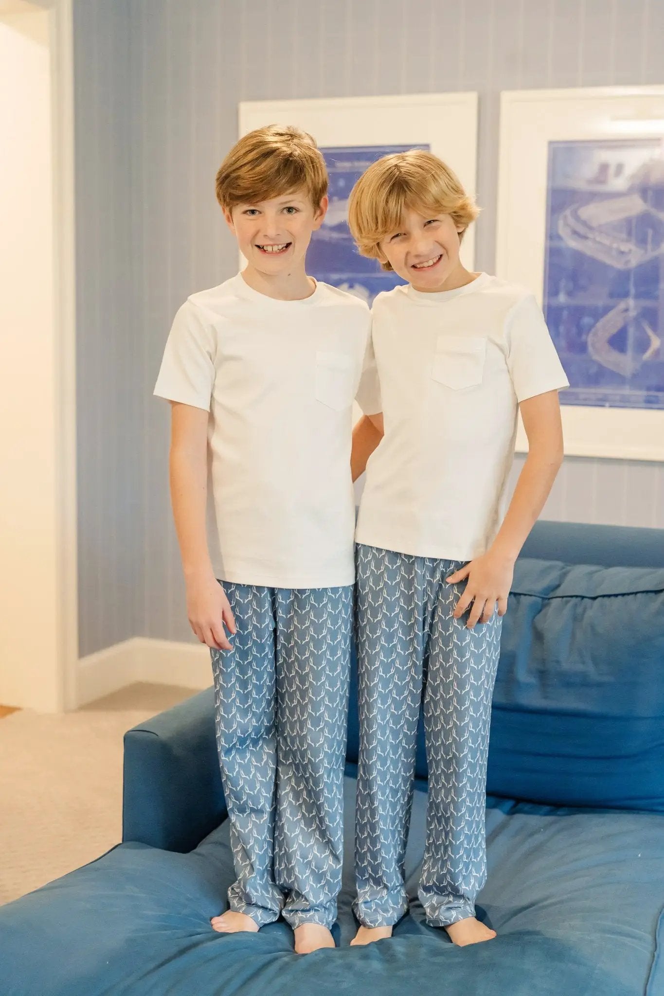 Lila & Hayes Boys Beckett Hang Out Lounge Pants - Blue Rustic Antlers