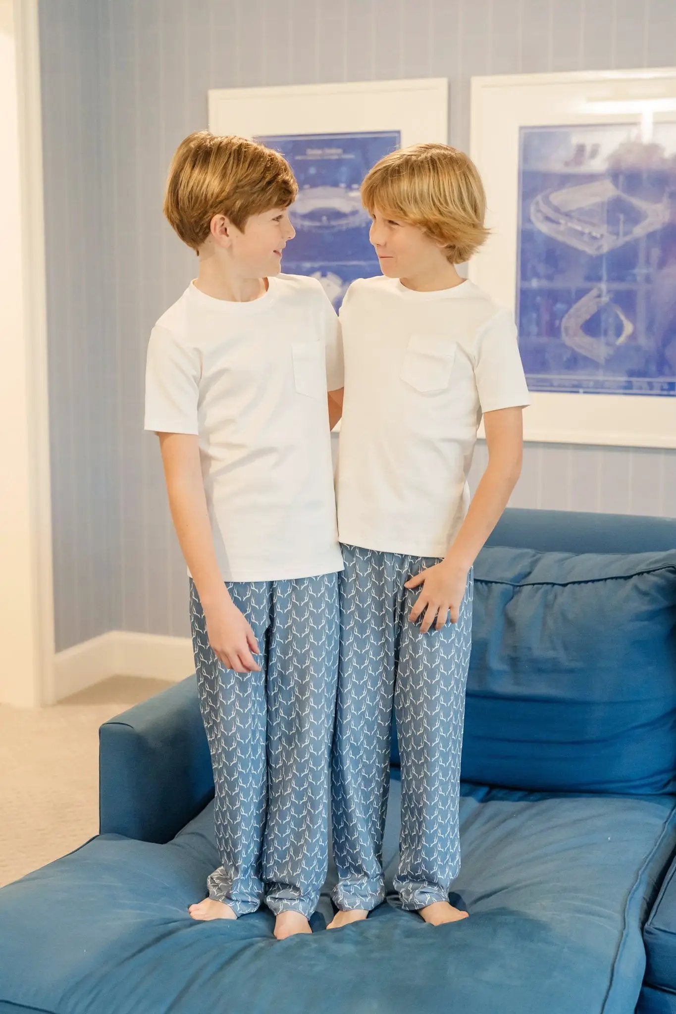 Lila & Hayes Boys Beckett Hang Out Lounge Pants - Blue Rustic Antlers by Lila & Hayes