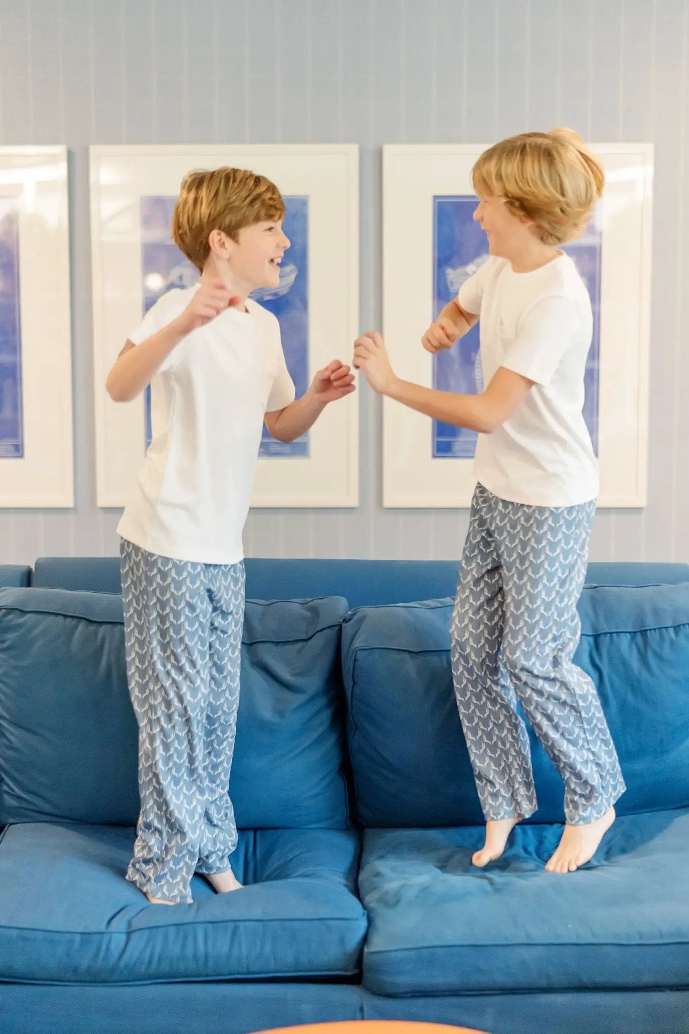 Lila & Hayes Boys Beckett Hang Out Lounge Pants - Blue Rustic Antlers by Lila & Hayes