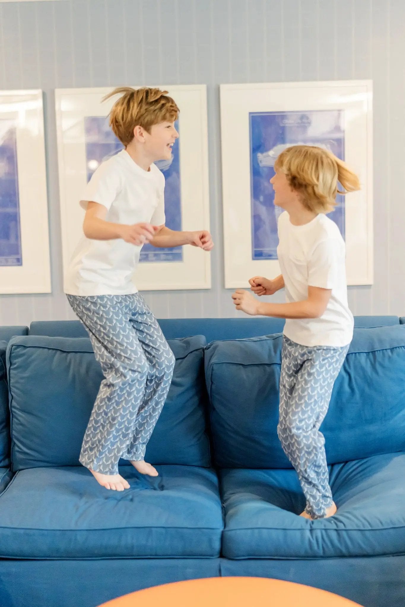 Lila & Hayes Boys Beckett Hang Out Lounge Pants - Blue Rustic Antlers by Lila & Hayes