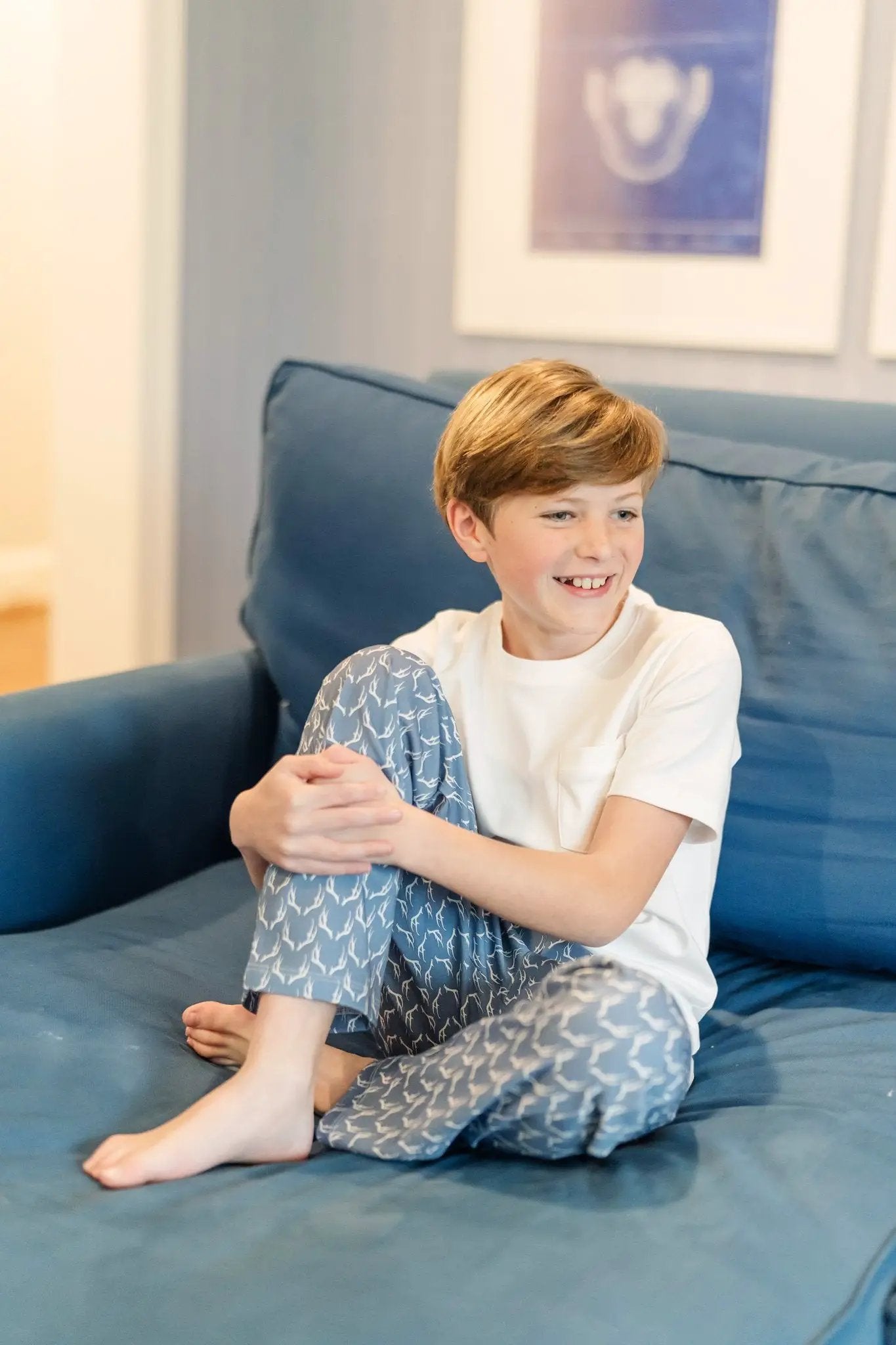 Lila & Hayes Boys Beckett Hang Out Lounge Pants - Blue Rustic Antlers by Lila & Hayes