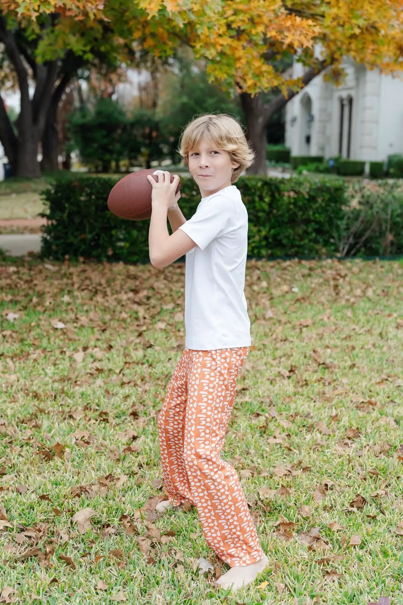 Lila & Hayes Boys Beckett Hang Out Pants - Football Pep Rally - Orange
