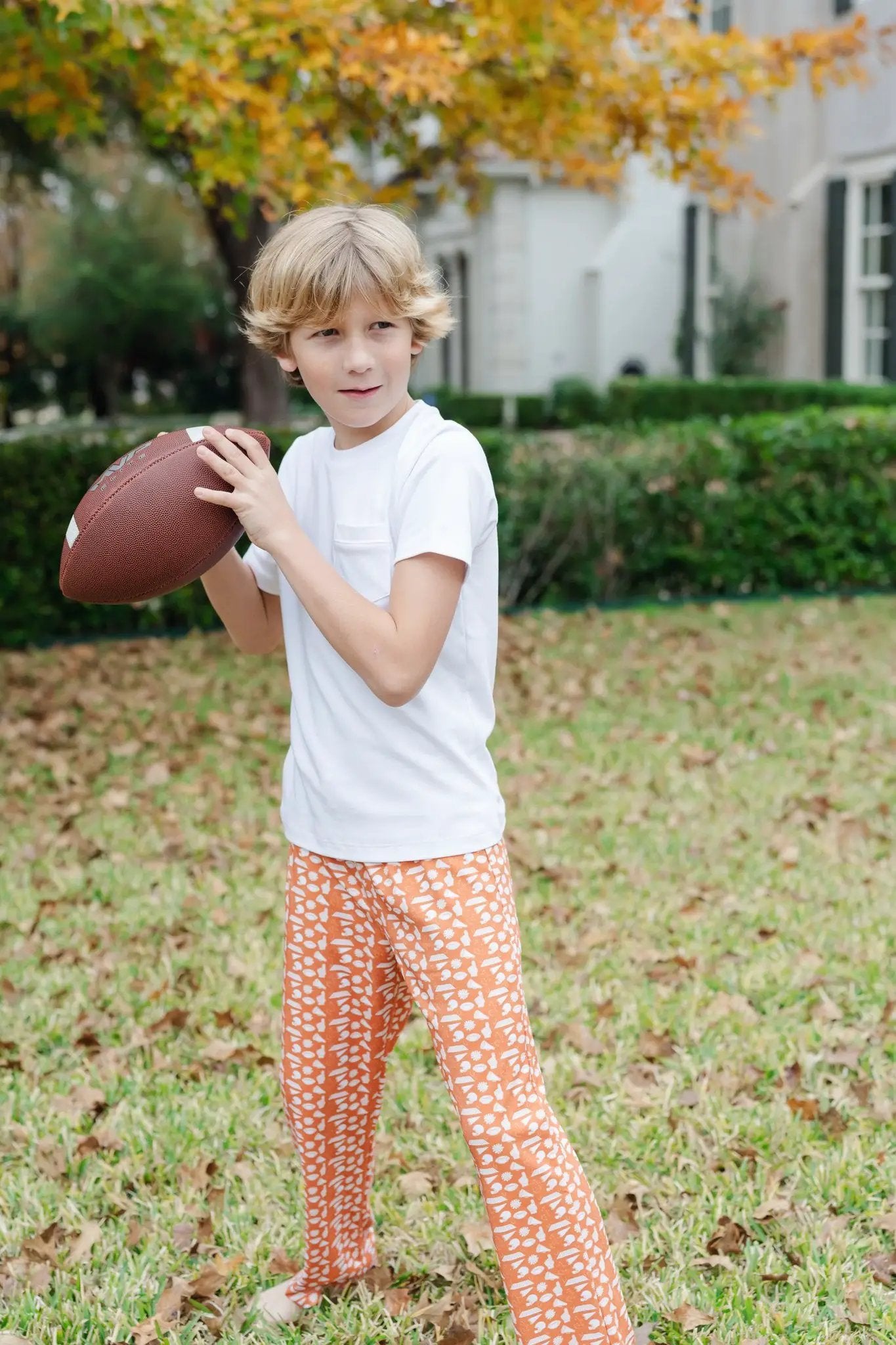 Lila & Hayes Boys Beckett Hang Out Pants - Football Pep Rally - Orange
