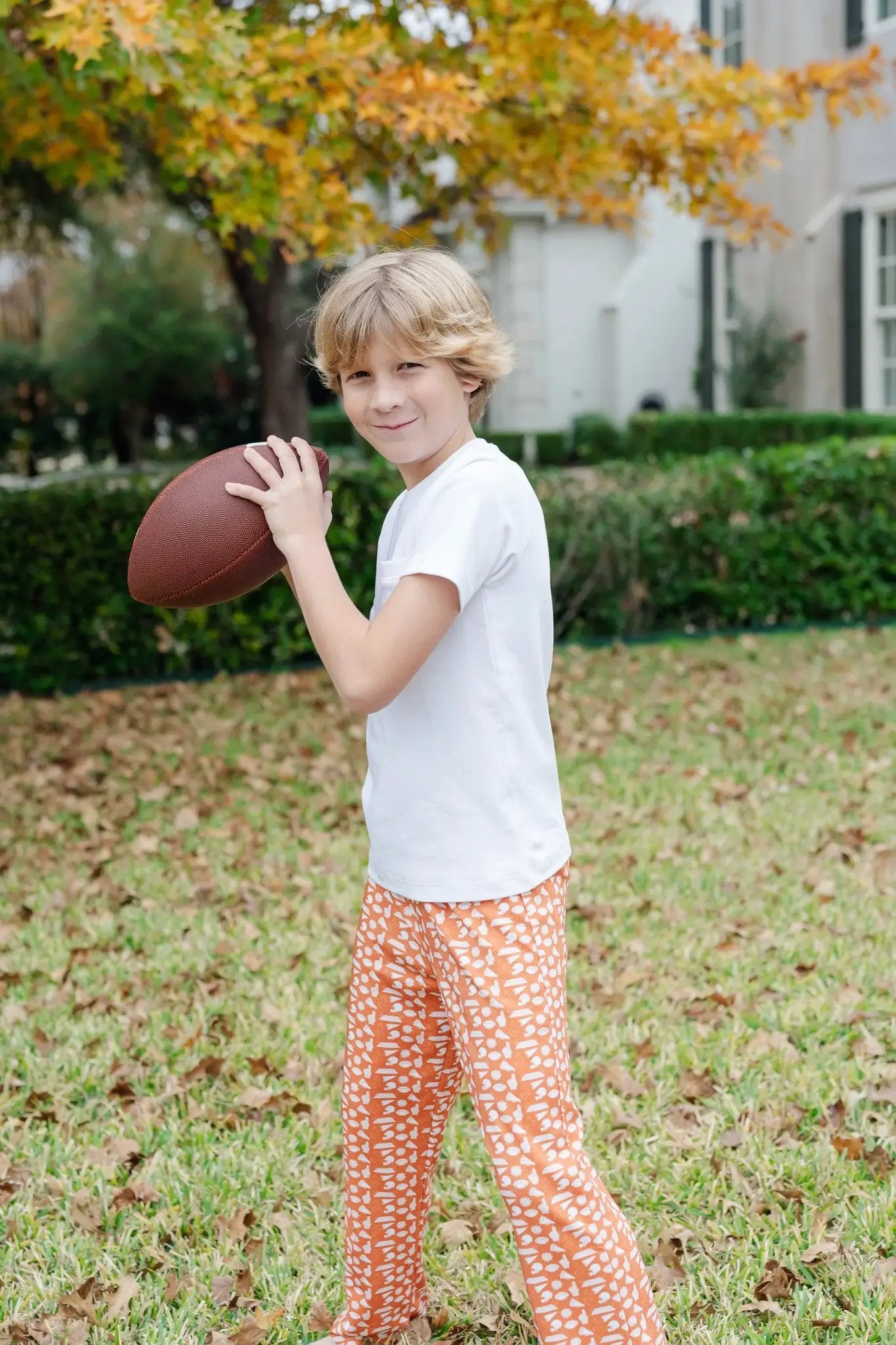 Lila & Hayes Boys Beckett Hang Out Pants - Football Pep Rally - Orange