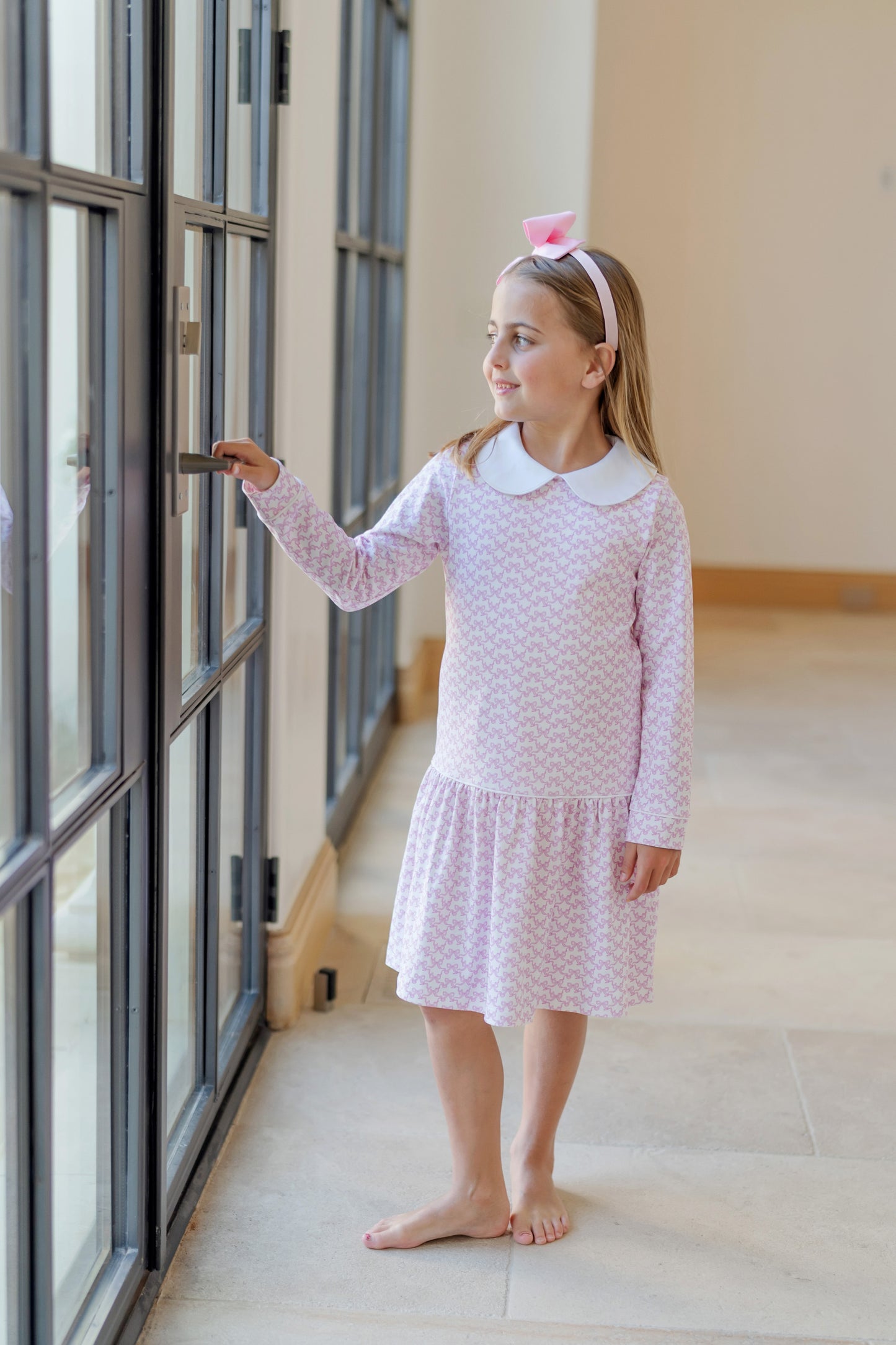 Lila & Hayes Girls Lillian Dress with Collar - Pink Pretty Bows by Lila & Hayes