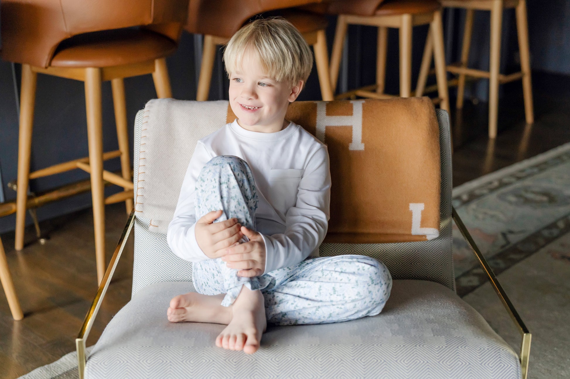 Lila & Hayes Boys Beckett Hangout Lounge Pants - Blue Snow Capped Mountains