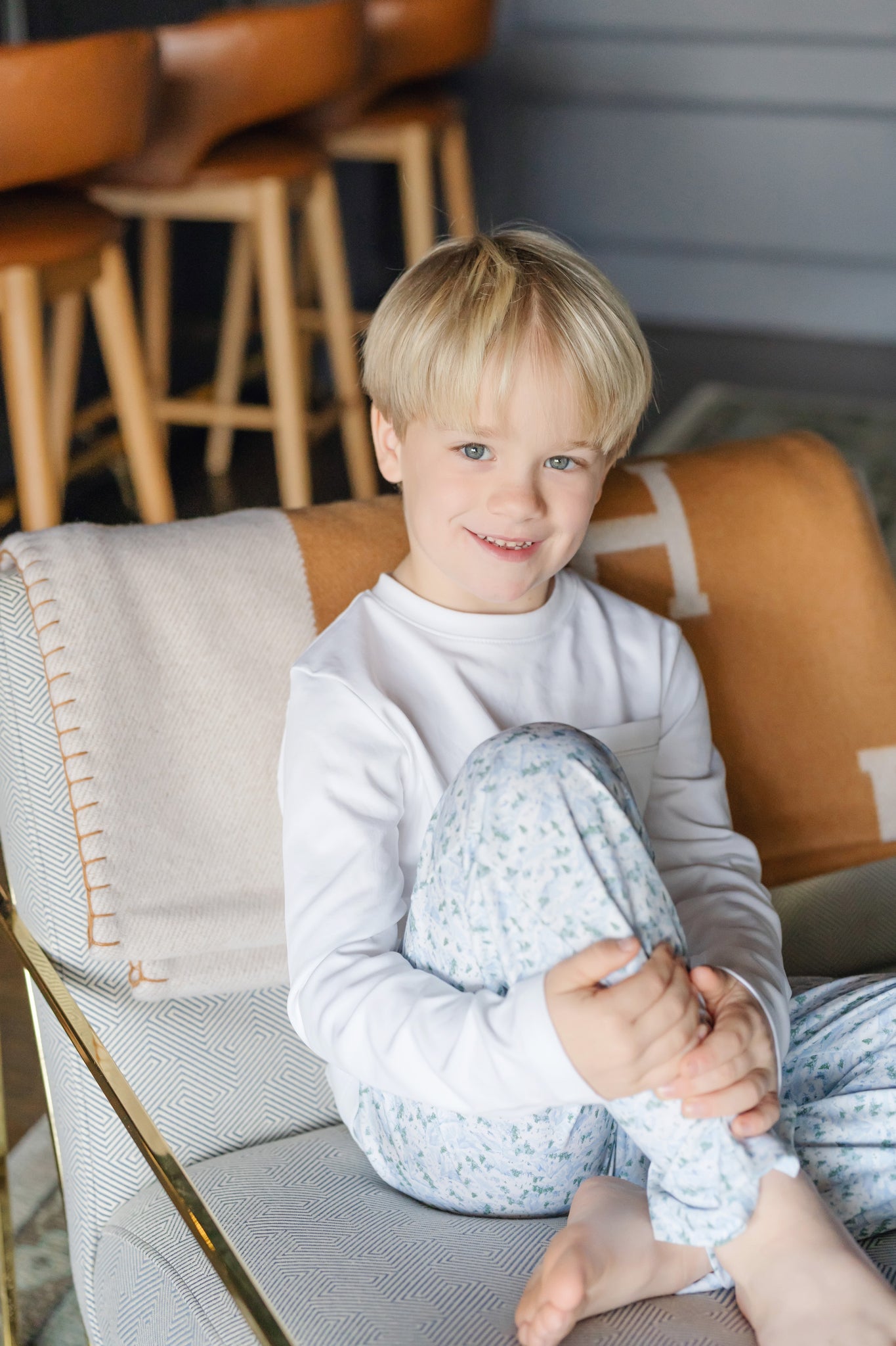 Lila & Hayes Boys Beckett Hangout Lounge Pants - Blue Snow Capped Mountains