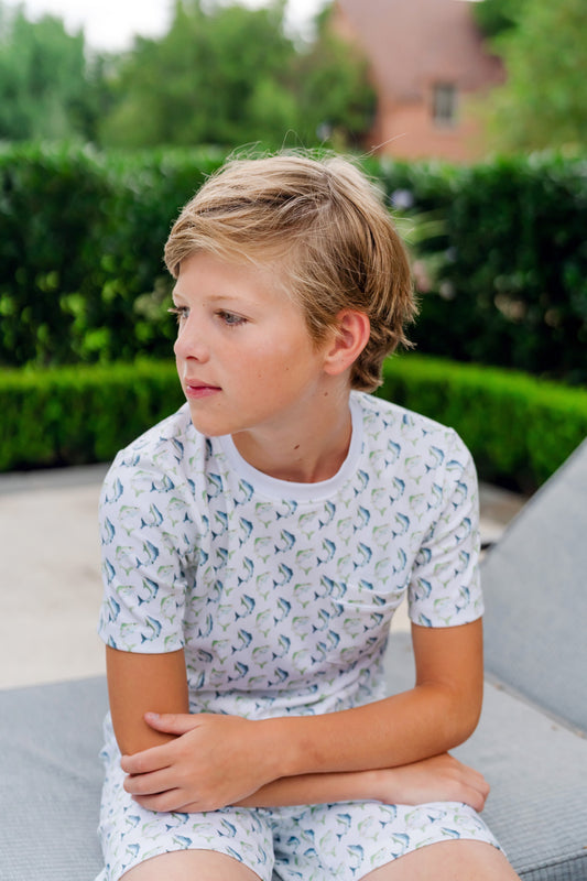Lila & Hayes Boys Charles Short Pajamas Set - Jumping Trout Fish by Lila & Hayes