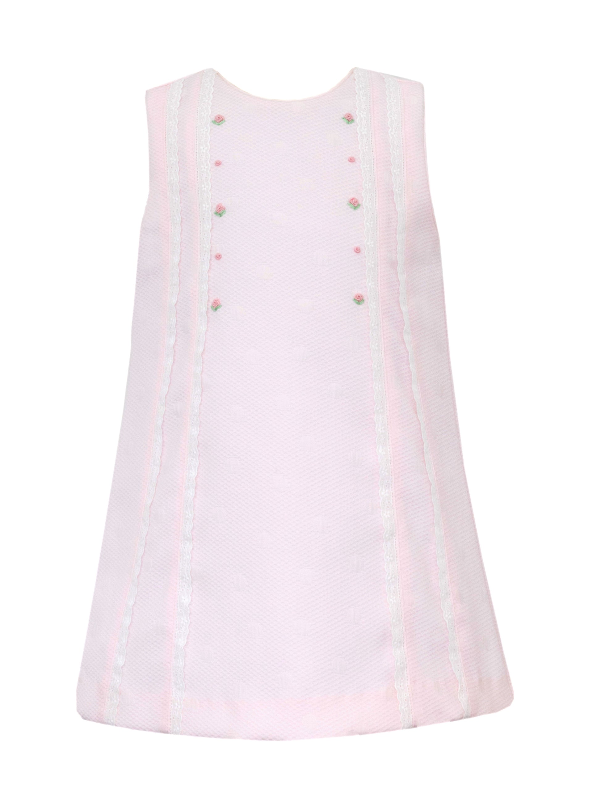 Anavini Pink Pique Sleeveless A-Line Dress with Swiss Eyelet and Embroidered Flowers