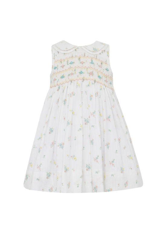 Anavini Girls Sleeveless Smocked Dress - Pastel Floral Print by Anavini
