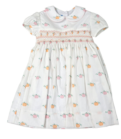 Anavini Girls Pink and Orange Pumpkins Smocked Dress by Anavini