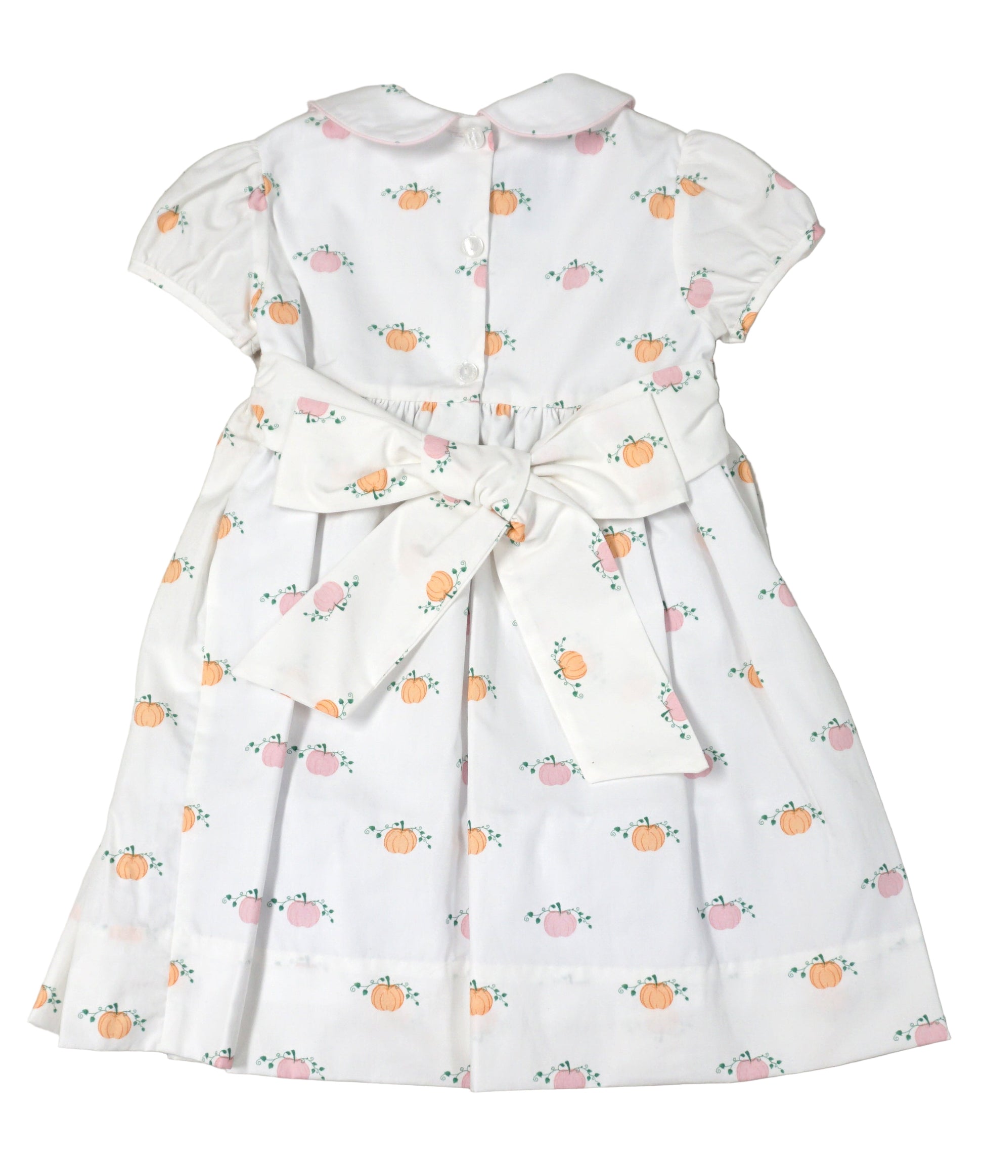 Anavini Girls Pink and Orange Pumpkins Smocked Dress