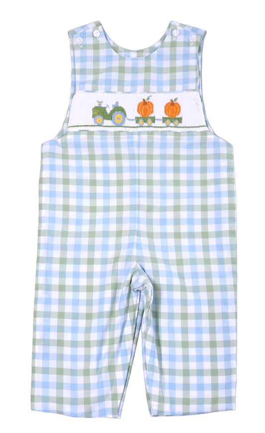 Anavini Boys Green and Blue Plaid Smocked Pumpkins Longall by Anavini
