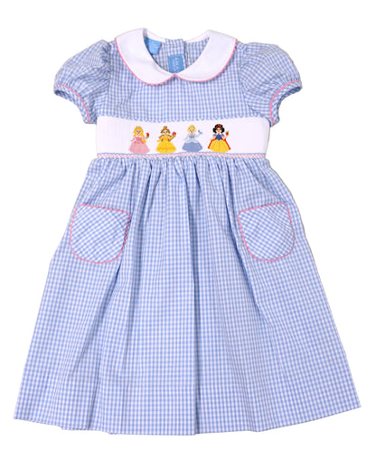 Anavini Girls Blue Gingham Smocked Princess Dress with Collar by Anavini