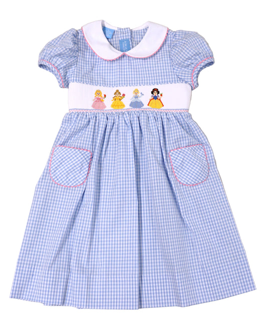 Anavini Girls Blue Gingham Smocked Princess Dress with Collar by Anavini