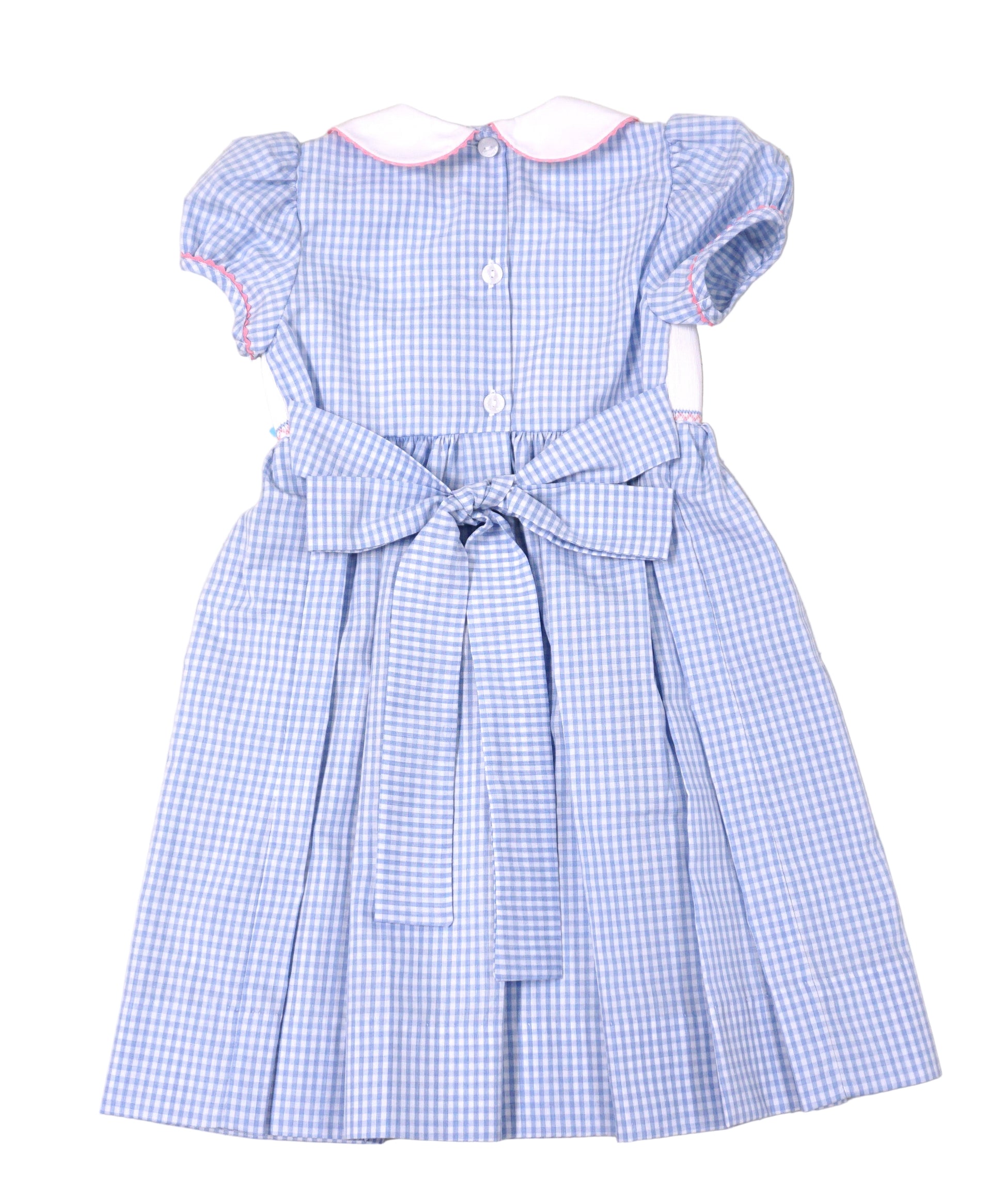 Anavini Girls Blue Gingham Smocked Princess Dress with Collar